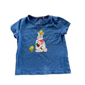 Mini Boden 3-4Y Easter Bunny & Chick Applique Blue Short Sleeve Tee
